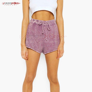 Women Casual Acid Wash Shorts With <b>Elastic</b> <b>Waistband</b> And Drawstring Comfort Fit Trendy Acid Wash Shorts For Women - Product Image 1
