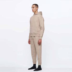 Survêtement en molleton 100% coton confortable et confortable de qualité supérieure pour hommes, ensemble de jogging à capuche gris, grande taille pour la superposition d'hiver - Product Image 4