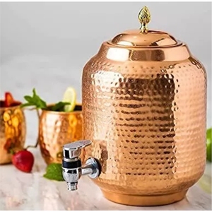 Distributeur d'eau en cuivre pur martelé à la main, robinet en laiton, support, résistant à la chaleur, passe au lave-vaisselle, design moderne, capacité de 6 L, ayurvédique - Product Image 2