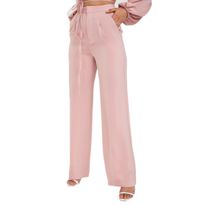 Pantalones de Vestir de Oficina para Mujer, Cintura Elástica Natural de Doble Pliegue, Corte Medio Ajustado, Tejido, Hechos en Vietnam - Product Image 1