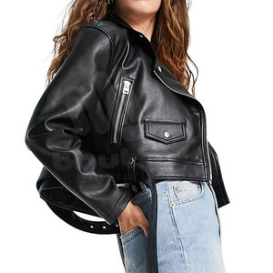 2023 última moda gruesa chaqueta de cuero genuino para mujer cuello alto transpirable con técnica teñida lisa - Product Image 2
