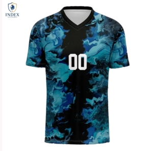 Camiseta de Fútbol Sublimada para Hombre, Cuello en V, Manga Corta, Degradado Azul, Absorbe la Humedad, Corte Regular, Ropa Deportiva para Adultos - Product Image 1