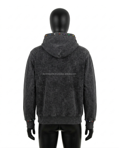 Sudadera con capucha de invierno personalizada OEM de forro polar grueso de 320 g, diseño de doble cremallera, lavado ácido, para hombre, de alta calidad digital - Product Image 4