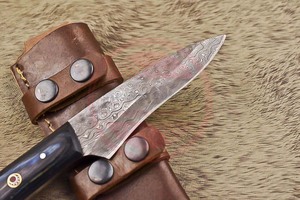 Couteau en acier damas fait à la main couteau Skinner de chasse à lame fixe avec gaine en cuir couteaux à éplucher de Camping - Product Image 3