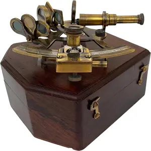 Middeleeuws Messing Sextant 4 "Antiek Kelvin & Hughes London 1917 Handgemaakte Met Houten Doos Gift Rj Handwerkwinkel