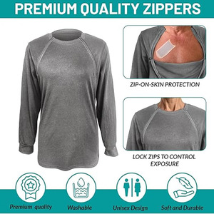 Bata de paciente para diálisis y quimioterapia al por mayor, 100% algodón, negra, con cremallera en el pecho para acceso fácil, mangas largas, unisex - Product Image 3