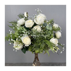 2024 meilleure vente 30cm fleurs en soie artificielle blanc vert couleur centres de table pour la maison et la décoration de noël de mariage - Product Image 3