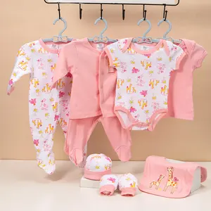 Ensemble de 8 pièces Barboteuse pour bébé en coton peigné aux multiples motifs populaires Suite pour nouveau-né