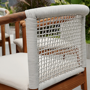 Muebles de exterior, elegante juego de comedor, mesa de madera de teca, 6 sillas con cuerda para Patio Garden-Exel - Product Image 3