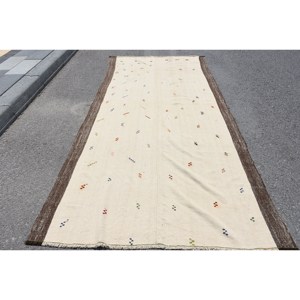 Tapis moderne classique en laine marron blanche de 5,3x11.5ft, patchwork turc, tissage plat, tapis de salon de 9x12, taille 4m, largeur peluche - Product Image 1