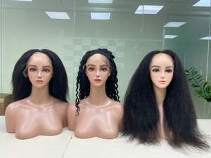 Perruque de cheveux humains longs pré-plumés Yaki droite complète pour la dentelle frontale noeuds blanchis vague profonde transparente pour la dentelle suisse petit Je - Product Image 3