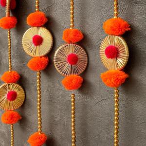 Pompom <b>Beaded</b> String, Induian Traditional Decorative Wall Hanging,Stage Backdrop Decoration Mexican Pompom Garland Orange Pompom - Product Image 2