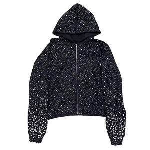 Fabricants de vêtements, sweat à capuche en strass lourd, streetwear, logo personnalisé, unisexe, sweat à capuche oversize en strass unisexe avec fermeture éclair - Product Image 4