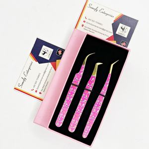 Pinzas para extensión de pestañas de acero inoxidable de alta precisión Recubrimiento de papel rosa Etiqueta privada Pinzas para pestañas especialmente diseñadas - Product Image 1