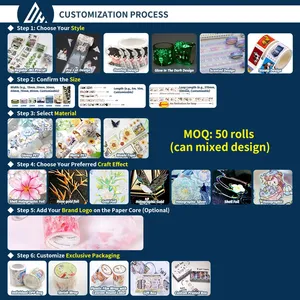 Tùy Chỉnh 10M/Cuộn Scrapbooking Không Thấm Nước Sticker Trong Suốt Holographic Vàng Pet Băng - Product Image 2