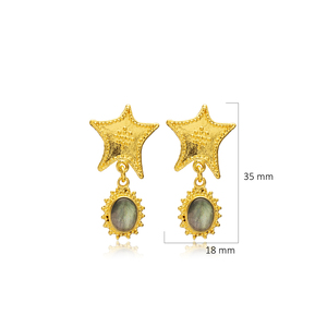 Pendientes de gancho de oro de 22 quilates con forma de estrella de mar de diseño Vintage, joyería hecha a mano turca al por mayor de Plata de Ley 925 - Product Image 2