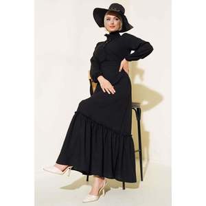 Robe en lin demi boutonnée Noir - Product Image 4