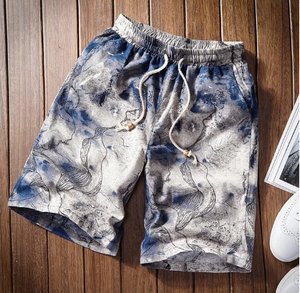 Surf verano nueva boutique flor algodón Lino hombres casual playa pantalones cortos hombres casual transpirable ocio pantalones cortos hombres - Product Image 3