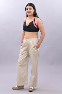 กางเกงขาตรงผ้าฝ้ายลำลองของผู้หญิงกางเกงฮาเร็มสีพื้นแบบเรียบทำด้วยมือทรงหลวมขนาดพิเศษขายส่ง - Product Image 3