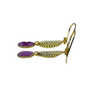Wedding Wear 925 Sterling Silver Gold Plated Classic <b>Tourmaline</b> Gemstone Women's Leaf <b>Earrings</b> for Gift & Party - Product Image 2