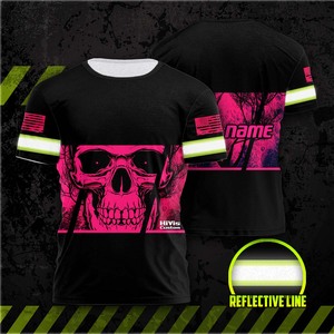 Camiseta negra de calavera gris Hi Vis, tiras reflectantes, ropa de trabajo de seguridad Hi Vis, camiseta personalizada de seguridad para hombres - Product Image 2