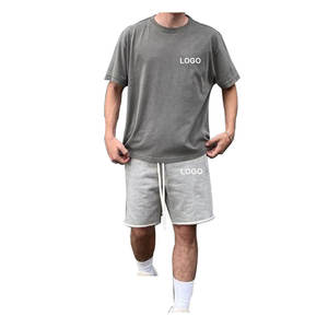Ensemble de vêtements de sport décontractés pour hommes, t-shirt et short d'été, respirant, deux pièces, manches courtes, polyester/coton tricoté - Product Image 1