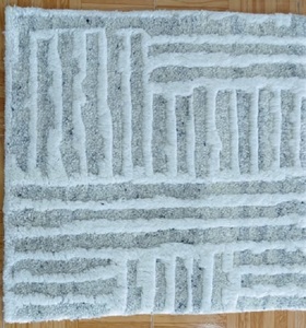 Alfombra de área anudada a mano de lana, alfombra moderna de pila cero esponjosa, técnica de bucle, conjunto artesanal indio hecho a mano de Color sólido - Product Image 3