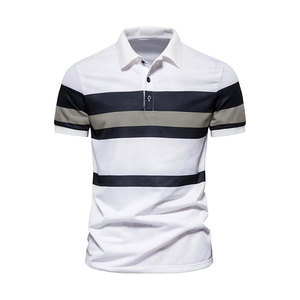 Piqué de performance décontracté pour hommes pour polo respirant à manches courtes rayé revers t-shirts en gros motif de blocs de couleur - Product Image 1