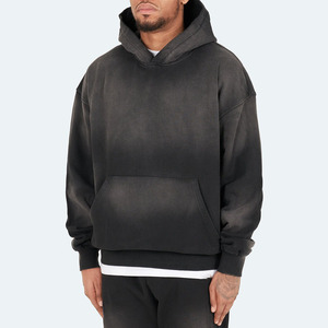 Sweats à capuche pour hommes de haute qualité pull goutte épaule Double fermeture éclair mélange de coton lourd saison d'hiver - Product Image 3