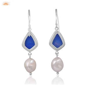 Blue Aurora <b>Opal</b> & Pearl Gemstone Beautiful Handmade Dangle Ear Wire Women <b>Earrings</b> Custom Hand Made Jewellery Manufracturer - Product Image 3