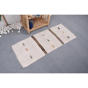Alfombra Turca Vintage, Alfombra Kilim de 1.6x4 pies, Alfombra Pequeña a Rayas Beige - Product Image 1