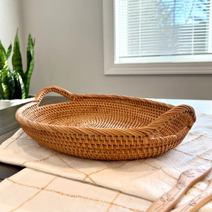 Home Decor Eco-Friendly Multifunction Rattan <b>Woven</b> Storage <b>Basket</b> Handles Large Oval Shape for Coffee Serving Bread Storage - Product Image 5