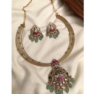 Classic High Quality Stone Look <b>Gold</b> Plated Necklace <b>Set</b> With <b>Earrings</b> For Wedding Party Wear Collection For Women - Product Image 1