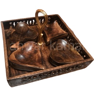 High on Demand Unique Style Decorative Wooden Serving Tray with <b>Heart</b> <b>Shape</b> <b>Bowl</b> - Product Image 1