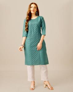 Fully Stitched Rayon Cotton Magic Slub Kurti Intricate Embroidery Print Indian Viscose <b>Ladies</b> Girls Wedding Pakistani Ethnic - Product Image 1