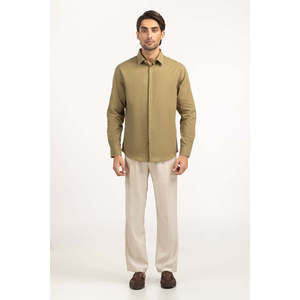 Chemises décontractées pour hommes, double boutonnage, 80 % coton, 20 % lin, popeline rayée, teinture unie, fourniture ODM - Product Image 2