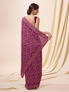 Trendmalls, Sari bordado de seda Vichitra para mujer con pieza de blusa sin costuras (), ropa india y pakistaní - Product Image 4