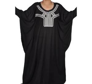 Vestido de algodón de bambú ecológico con hermosas mangas de murciélago bordadas negras Ropa y accesorios musulmanes tradicionales - Product Image 1