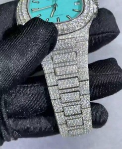 Vendeur chaud VVS Moissanite diamant cadran bleu glacé Hip Hop mouvement automatique montre-bracelet bijoux de mode de luxe pour hommes cadeaux - Product Image 4