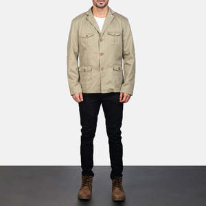 Spring Beige Canvas & Genuine Leather Zippered Safari <b>Jacket</b> with Water Proof & <b>Shearling</b> ODM Size XS Patterned - Product Image 3