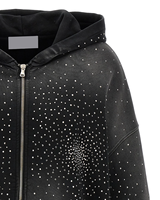 Sweat à capuche zippé de luxe en molleton coton/polyester, délavé à l'acide, avec impression numérique hiver, strass et logo personnalisé brodé, 2 pièces