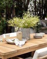 Table à manger en teck massif de haute qualité Hoffman, finition naturelle, meubles d'extérieur, restaurants, cafés, hôtels, parcs, villas