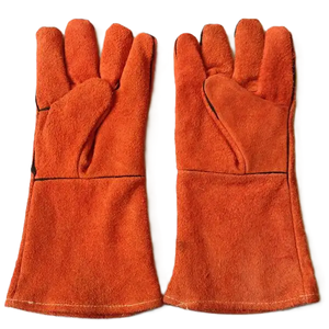 Guantes DE SEGURIDAD DE CUERO dividido de piel de vaca con puño largo más populares, guantes de trabajo anticorte resistentes al calor a prueba de fuego para - Product Image 1