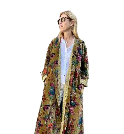 Оптовая продажа, низкая цена, модная куртка в пол ручной работы Kantha с длинным рукавом, унисекс