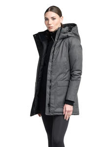 Nouveau design personnalisé de parka d'hiver matelassée sans fourrure à capuche respirante et tricotée pour femmes gris acier - Product Image 4