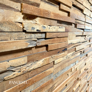 Panneau mural empilé linéaire géométrique en bois massif naturel pour la décoration murale intérieure et extérieure moderne - Product Image 4