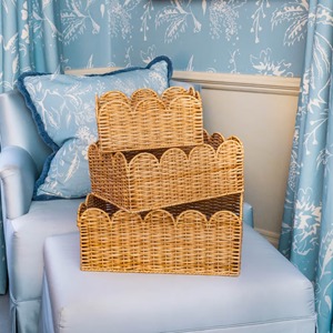 <b>Rectangle</b> Scalloped Rattan <b>Baskets</b> Set of 3 Handmade <b>Storage</b> <b>Basket</b> Wholesale eco-friendly Made in Viet Nam - Product Image 3