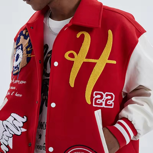 Custom Chenille Patch Embroidery Stand Lettermen Bomber Baseball Varsity <b>Jacket</b> Red <b>White</b> Windproof Breathable for <b>Men</b> - Product Image 3