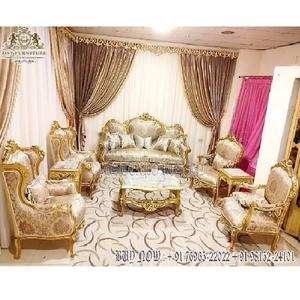 Juego de Sofás Clásico de Madera de Teca Tallada, Estilo Barroco Dorado, Juego de Sofás de Madera de Estilo Europeo para Sala de Estar, en Venta en EE. UU. - Product Image 1