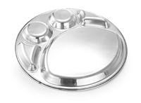 Nouveau design plaque en acier inoxydable avec impression de logo de taille personnalisée plaques de qualité alimentaire en acier inoxydable 5 sections plaque ronde